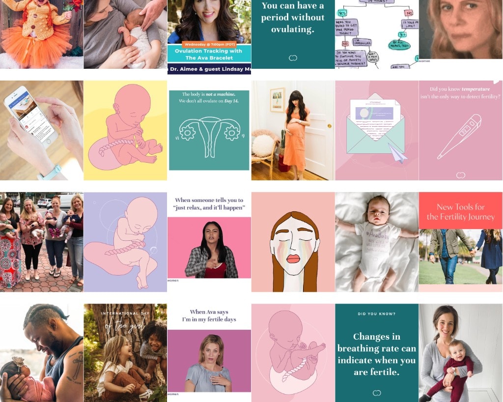 Ava social media content system across fertility and lifestyle themes