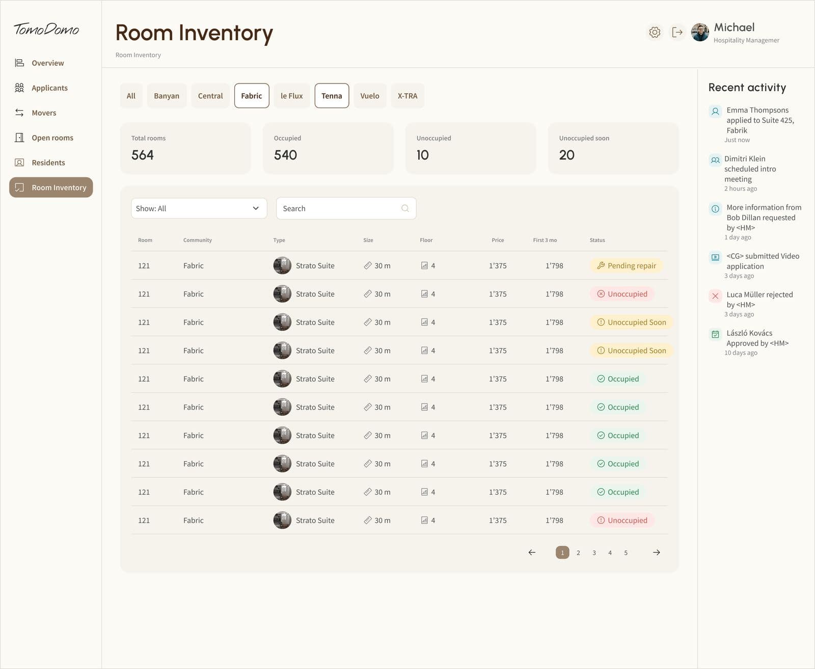TomoDomo room inventory